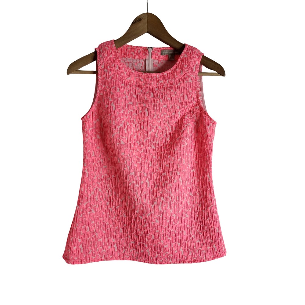 Banana Republic Neon Pink Jacquard Sleeveless Top Crew Neck Shell Size 0 Preppy